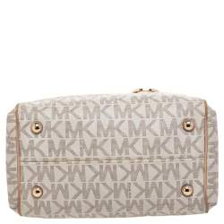 Pre Owned MICHAEL Michael Kors White/Beige Coated Canvas And Leather Grayson Satchel