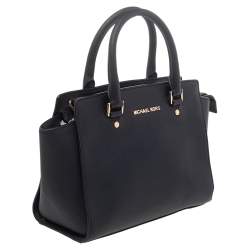 Pre Owned MICHAEL Michael Kors Black Saffiano Leather Medium Selma Satchel