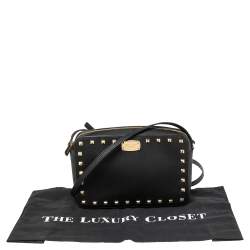 Pre Owned MICHAEL Michael Kors Black Leather Studded Sandrine Crossbody Bag