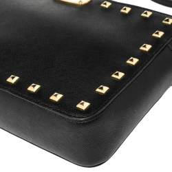 Pre Owned MICHAEL Michael Kors Black Leather Studded Sandrine Crossbody Bag
