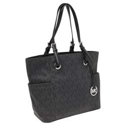 Pre Owned  MICHAEL Michael Kors Black Signature Coated Canvas Jet Set Tote