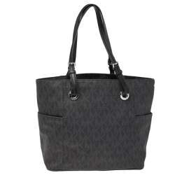Pre Owned  MICHAEL Michael Kors Black Signature Coated Canvas Jet Set Tote