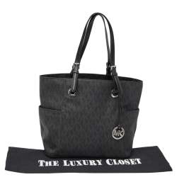 Pre Owned  MICHAEL Michael Kors Black Signature Coated Canvas Jet Set Tote