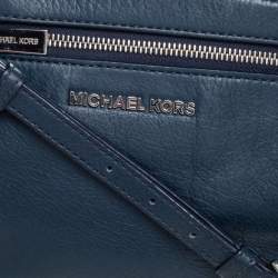 Pre Owned MICHAEL Michael Kors Navy Blue Leather Top Zip Crossbody Bag