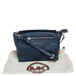 Pre Owned MICHAEL Michael Kors Navy Blue Leather Top Zip Crossbody Bag