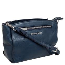 Pre Owned MICHAEL Michael Kors Navy Blue Leather Top Zip Crossbody Bag