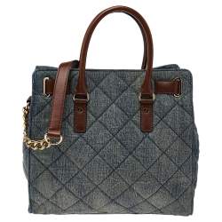 Pre Owned MICHAEL Michael Kors Blue Denim And Leather Hamilton Shoulder Bag