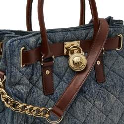 Pre Owned MICHAEL Michael Kors Blue Denim And Leather Hamilton Shoulder Bag
