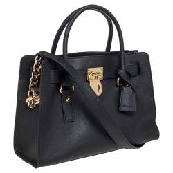 Pre Owned MICHAEL Michael Kors Black Leather Medium Hamilton East West Tote