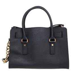 Pre Owned MICHAEL Michael Kors Black Leather Medium Hamilton East West Tote