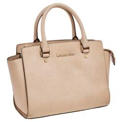 Pre Owned MICHAEL Michael Kors Beige Saffiano Leather Medium Selma Tote