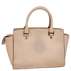 Pre Owned MICHAEL Michael Kors Beige Saffiano Leather Medium Selma Tote