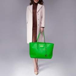 مملوكة مسبقًا MICHAEL Michael Kors Green Leather Large Jet Set Tote