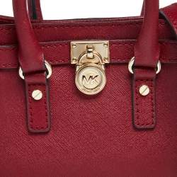 Pre Owned MICHAEL Michael Kors Dark Red Leather Mini Hamilton Crossbody Bag