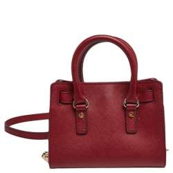 Pre Owned MICHAEL Michael Kors Dark Red Leather Mini Hamilton Crossbody Bag