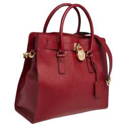 Pre Owned حقيبة يد توتس مايكل مايكل كورس هاميلتون نورث ساوث جلد سافيانو أحمر كبيرة