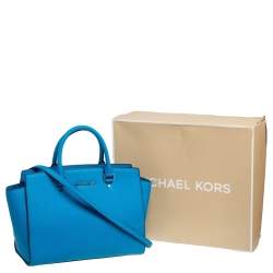 Pre Owned MICHAEL Michael Kors Blue Saffiano Leather Large Selma Tote