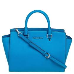 Pre Owned MICHAEL Michael Kors Blue Saffiano Leather Large Selma Tote