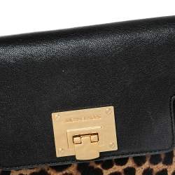 Pre Owned MICHAEL Michael Kors Brown/Black Leopard Print Calf Hair and Leather Chain Clutch