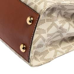 مملوكة مسبقًا MICHAEL Michael Kors White/Brown Leather and Signature Coated Canvas Hamilton East West Tote