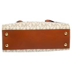 مملوكة مسبقًا MICHAEL Michael Kors White/Brown Leather and Signature Coated Canvas Hamilton East West Tote