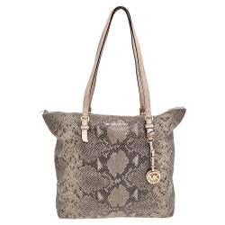 MICHAEL Michael Kors Khaki/Black Python Effect Leather Tote