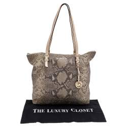 MICHAEL Michael Kors Khaki/Black Python Effect Leather Tote