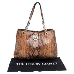 MICHAEL Michael Kors Brown Python Embossed Leather Tote