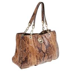 MICHAEL Michael Kors Brown Python Embossed Leather Tote