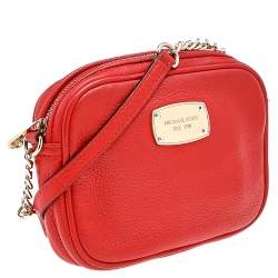 Pre Owned MICHAEL Michael Kors Red Leather Jet Set Crossbody Bag