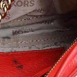 Pre Owned MICHAEL Michael Kors Red Leather Jet Set Crossbody Bag