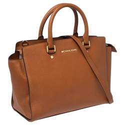 Pre Owned حقيبة يد توتس مايكل مايكل كورس سيلما جلد سافيانو بني كبيرة