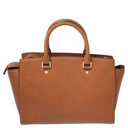 Pre Owned حقيبة يد توتس مايكل مايكل كورس سيلما جلد سافيانو بني كبيرة