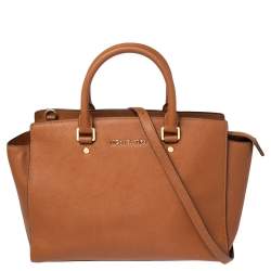 Pre Owned حقيبة يد توتس مايكل مايكل كورس سيلما جلد سافيانو بني كبيرة
