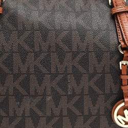 Pre Owned حقيبة يد مايكل مايكل كورس جت ست جلد وكانفاس مقوى مميز بني