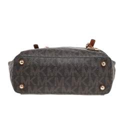 Pre Owned حقيبة يد مايكل مايكل كورس جت ست جلد وكانفاس مقوى مميز بني