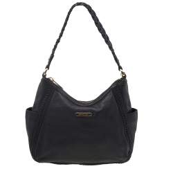 Pre Owned MICHAEL Michael Kors Black Leather Braided Vanilla Hobo