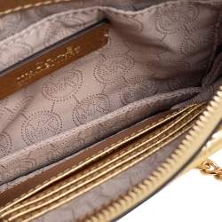 Pre Owned MICHAEL Michael Kors Metallic Gold Croc Embossed Leather Sloan Shoulder Bag