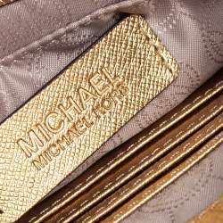 Pre Owned MICHAEL Michael Kors Metallic Gold Croc Embossed Leather Sloan Shoulder Bag