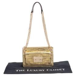 Pre Owned MICHAEL Michael Kors Metallic Gold Croc Embossed Leather Sloan Shoulder Bag