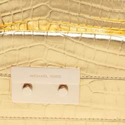 Pre Owned MICHAEL Michael Kors Metallic Gold Croc Embossed Leather Sloan Shoulder Bag