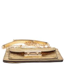 Pre Owned MICHAEL Michael Kors Metallic Gold Croc Embossed Leather Sloan Shoulder Bag