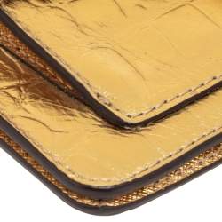 Pre Owned MICHAEL Michael Kors Metallic Gold Croc Embossed Leather Sloan Shoulder Bag
