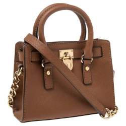 Pre Owned MICHAEL Michael Kors Brown Saffiano Leather Mini Hamilton Crossbody Bag