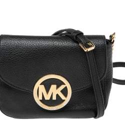 Pre Owned حقيبة كروس مايكل مايكل كورس "فولتون" جلد أسود