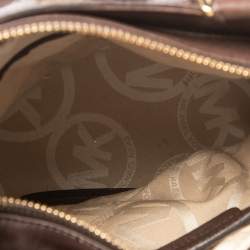 Pre Owned MICHAEL Michael Kors Brown/Beige Canvas and Leather Front Zip Detail Bucket Bag