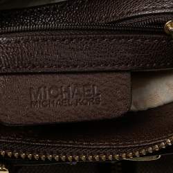 Pre Owned MICHAEL Michael Kors Brown/Beige Canvas and Leather Front Zip Detail Bucket Bag