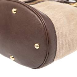 Pre Owned MICHAEL Michael Kors Brown/Beige Canvas and Leather Front Zip Detail Bucket Bag