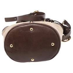 Pre Owned MICHAEL Michael Kors Brown/Beige Canvas and Leather Front Zip Detail Bucket Bag