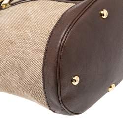 Pre Owned MICHAEL Michael Kors Brown/Beige Canvas and Leather Front Zip Detail Bucket Bag